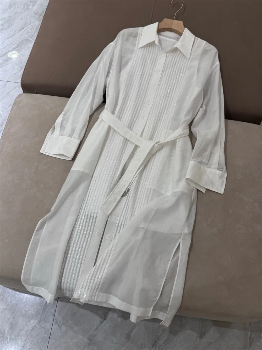 

Summer New Women's Heavy Industry Bead Embroidered Silk Cotton Shirt Dress