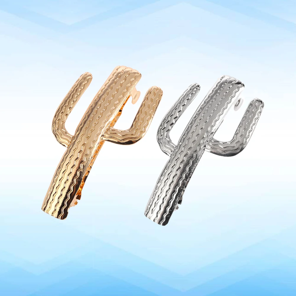 

2Pcs Cactus Hairpin Beautiful Silver Clip for Women Girl Photo Prop Bangs Decoration Styling Aid Trendy Fashion Hair Accessory