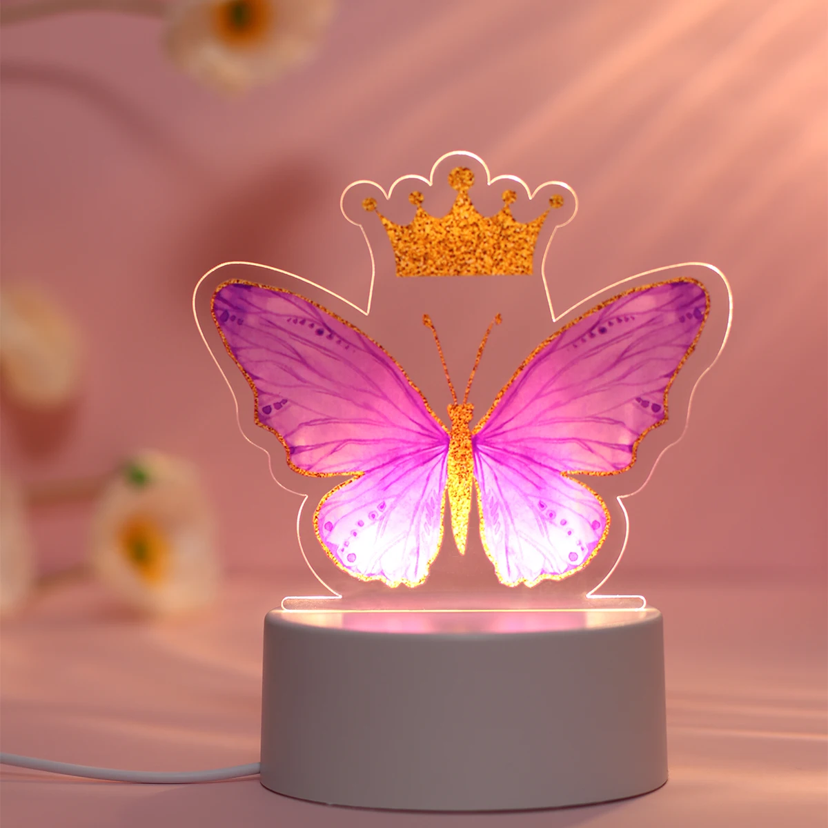 1PC akrylowe światło nocne lampa Led 3D motyl kolorowe świecące przyjęcie urodzinowe dekoracyjne artykuły domowe do dekoracji pokoju dziecięcego