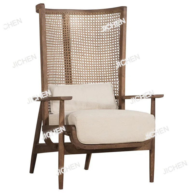 

French high backrest solid wood sofa chair living room homestay single leisure armchair