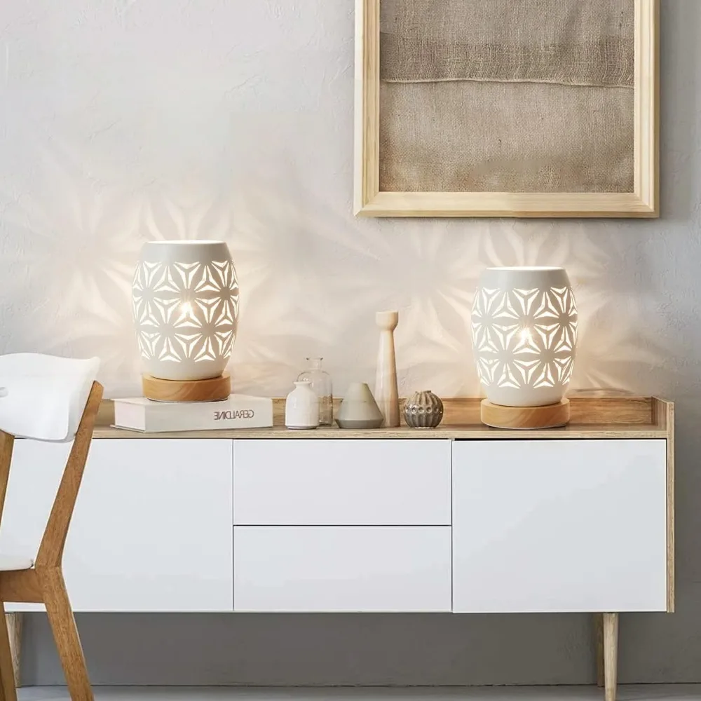 مصباح طاولة بجانب السرير من ouxean، عاكس الضوء المعدني الصغير وقاعدة خشبية، مصباح مكتبي e12 40 وات لغرفة النوم وغرفة المعيشة وديكور المنزل