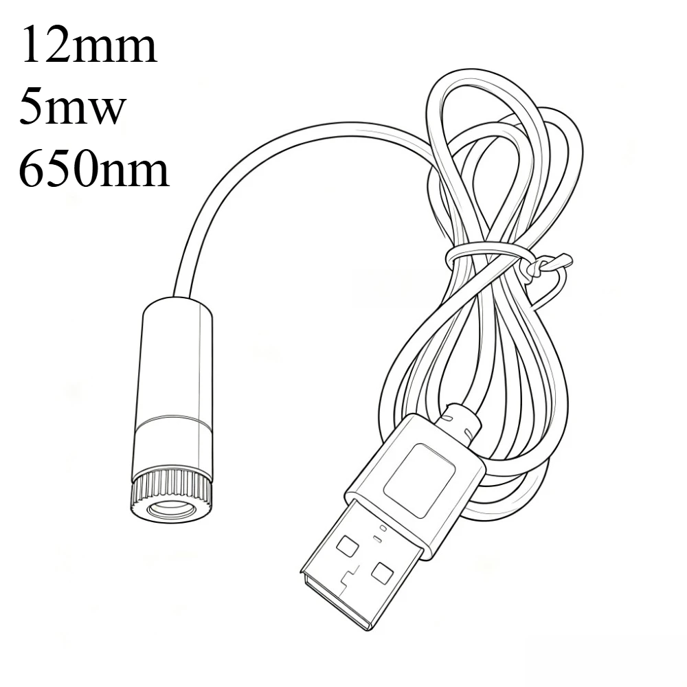 12mm 5mw Adjustable focus red Diode Industrial Laser Module Positioning Copper Head With USB Line 650nm Dot Line Cross