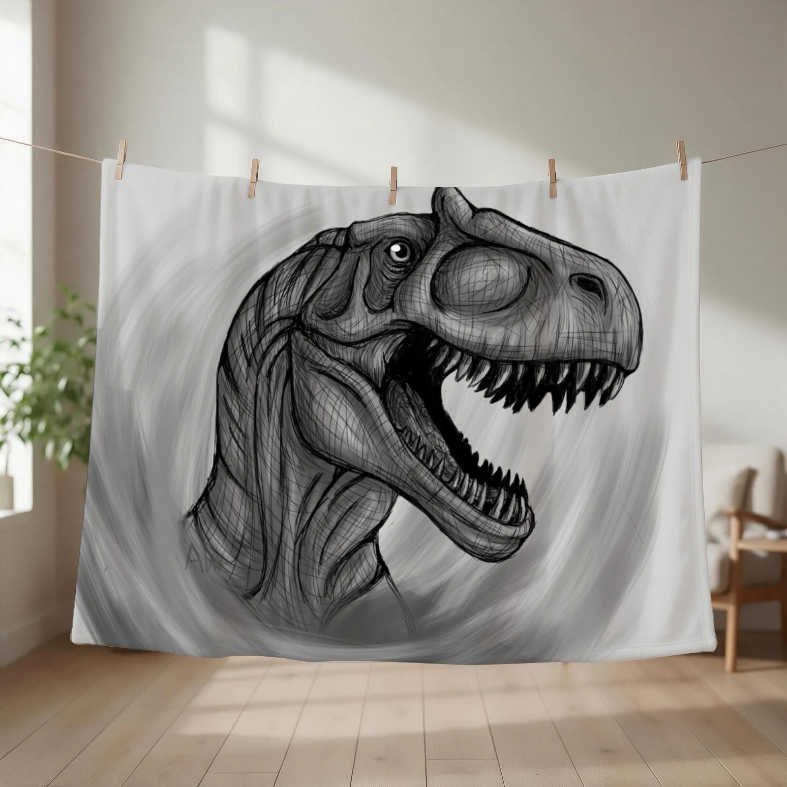 Allosaurus Sketch Throw Blanket Comforter Shaggy Flannel Fabric Baby Blankets