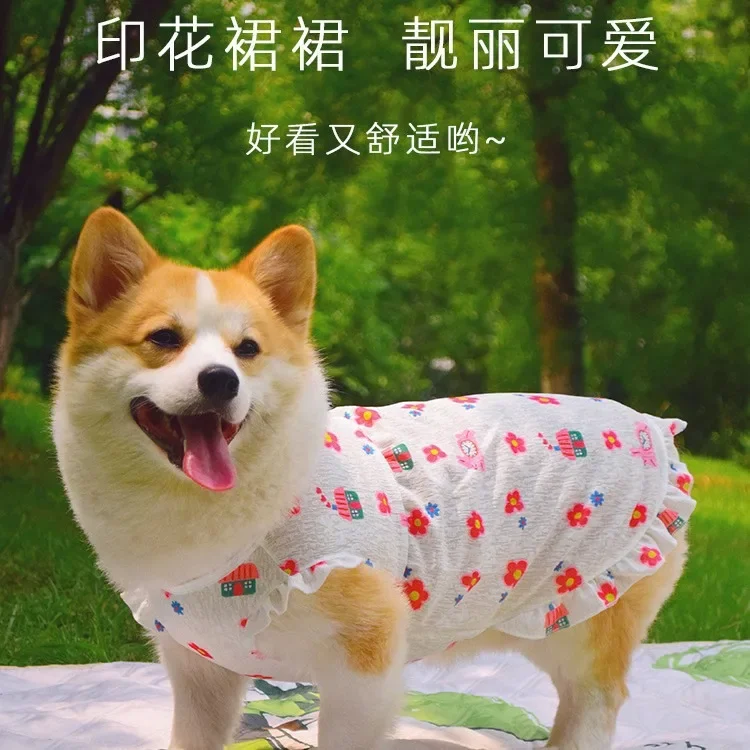 

Summer Thin Corgi Shiba Dog Cool Clothes Anti-hair Loss Anti-dirty Dog Pet Skirt Vest Sun Protection