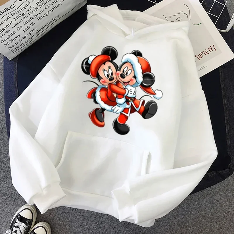 Harajuku Gothic Sweatshirt Streetwear Tops Disney Women Casual Hoodies Merry Christmas Minnie and Mickey Mouse Print Clothing