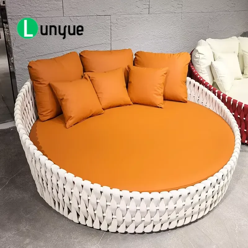 Outdoor Round Sofa Bed Sunlounger for Swimming Pool Beach Garden Furniture Waterproof Weather Resistant Comfortable Lounge