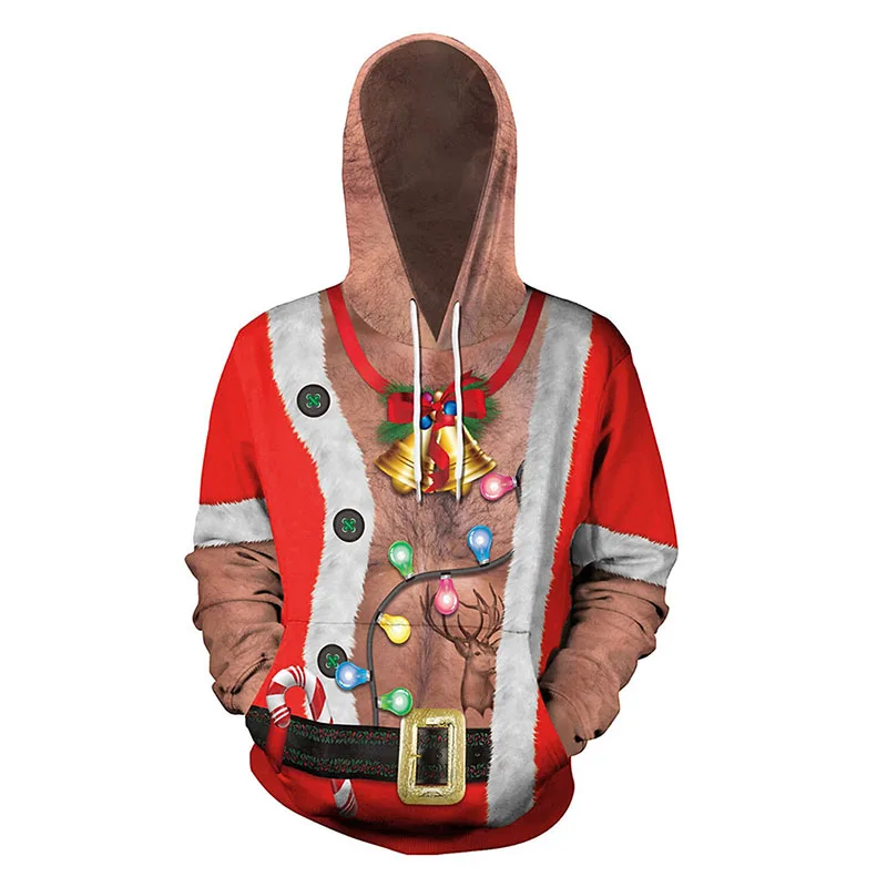 3D Print Ugly Muscle Graphic Christmas Hoodie For Men Funny Cat Christmas Carnival Masquerade Tracksuit Mens Pullover Sweatshirt