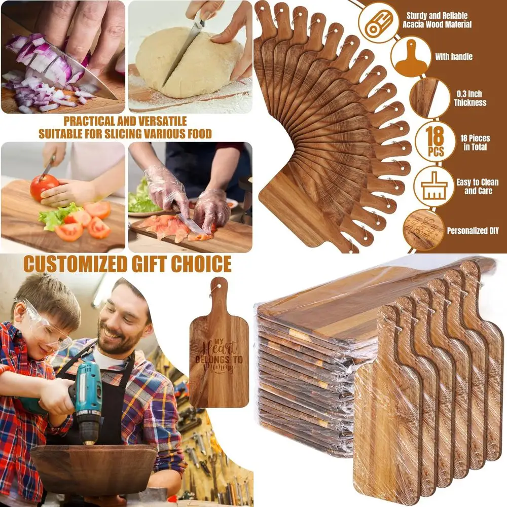 

Acacia Wood Charcuterie Board Set, 18-Piece with Handles, 15x7 Inches, Ideal for Kitchen Chopping, Serving, and DIY Gifts