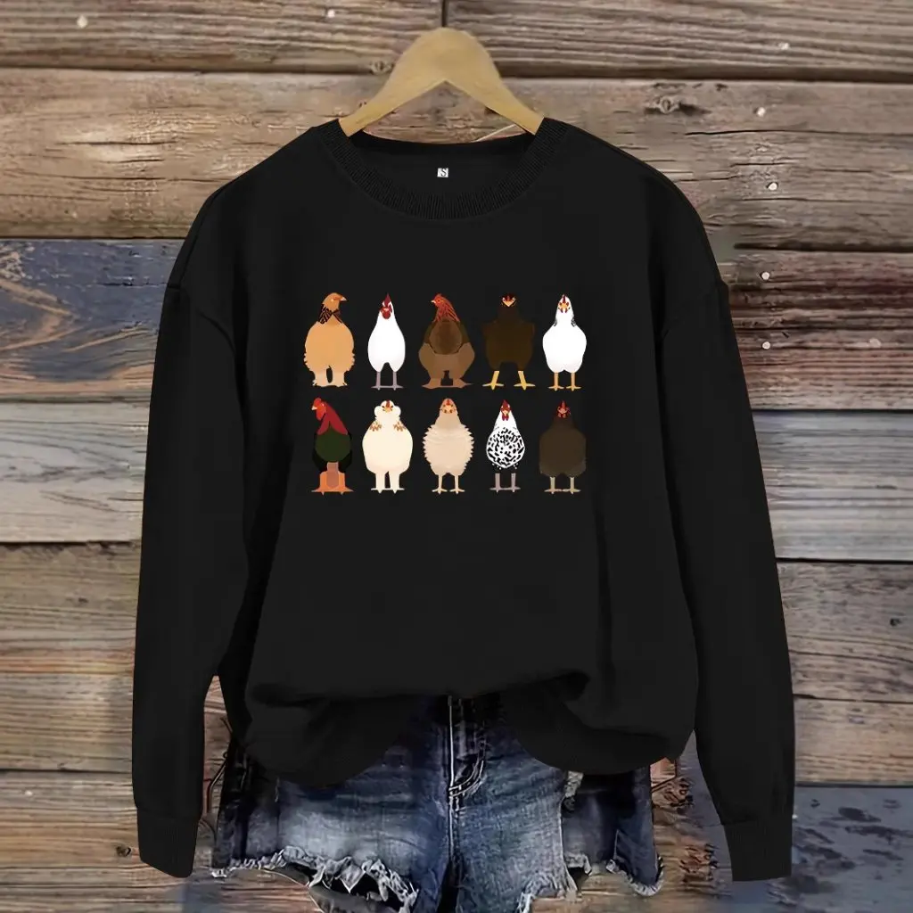 المرأة عارضة طويلة الأكمام جولة الرقبة البلوز الدجاج طباعة البلوز النمط الأوروبي الأمريكي الخريف الشتاء الأزياء بالجملة