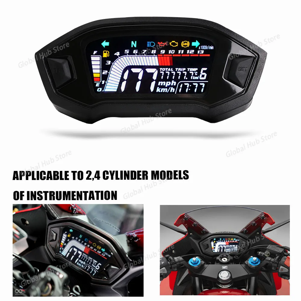 Motorcycle Speedometer Universal Tachometer LCD Digital Gauge Fuel Level Meter for 1,2,4 Cylinders view 3