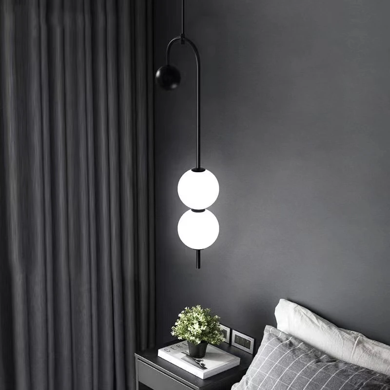 

Nordic Black Chandelier Modern Glass ball LED Light Simple Bar Dining Room Restaurant table Magic Bean Ball Grape Hanglamp