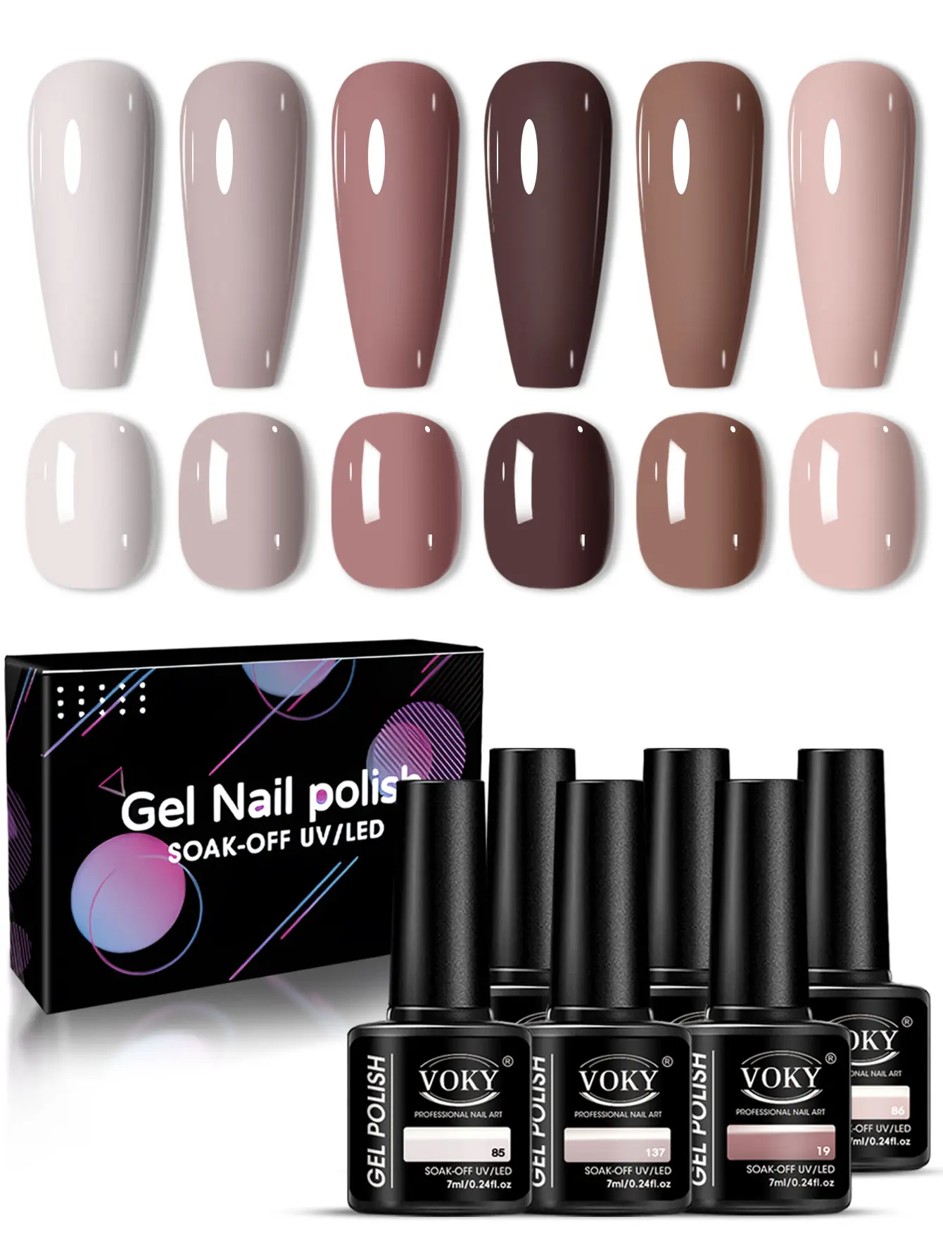 ชุดยาทาเล็บเจล VOKY Autumn, 6 สี ลอกออกได้ ดีไซน์ทำเล็บด้วยแสงยูวี ของขวัญสำหรับการดูแลเล็บของผู้หญิง