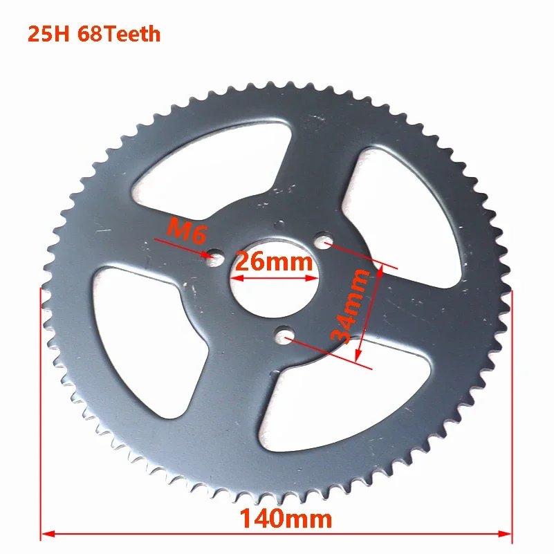 25H 7T Front Sprocket & 68T 26mm Rear Sprocket 136 Links Chain for 49cc Mini Pocket Bike 2 Stroke Mini moto Pocket Bike ATV Quad