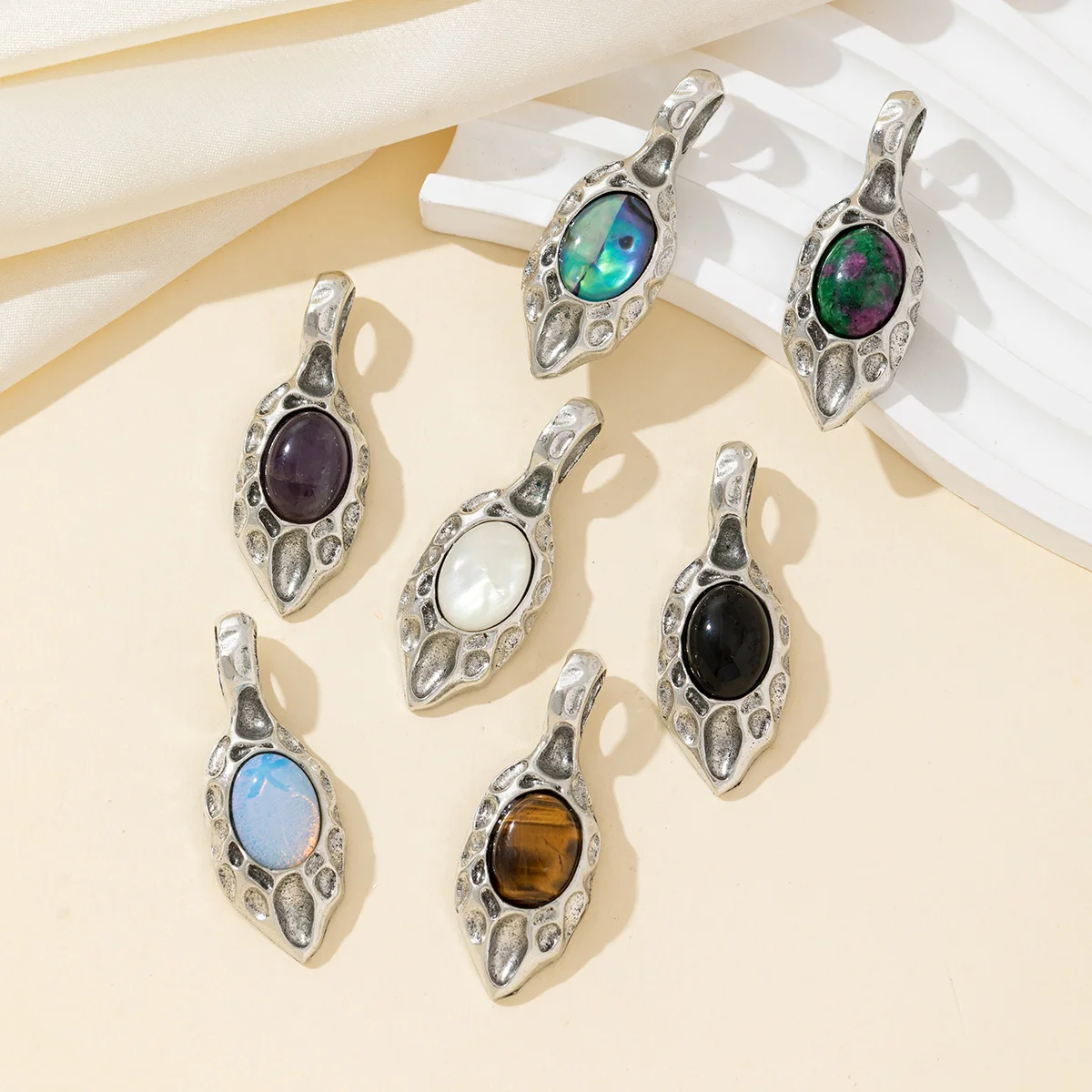 42x17mm Exquisite Oval-shaped Pendant Natural Amethyst Quartz Charms for Jewelry Making DIY Necklaces Earrings and Accessories
