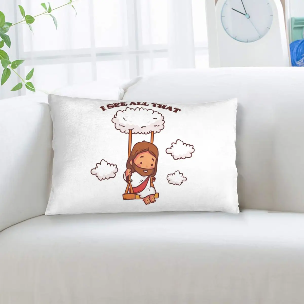 I See All That Cute Jesus On A Cloud Swing Rectangle Pillowcase Cushion Cover Decor Bedroom Bed Home Comfort Throw Pillow
