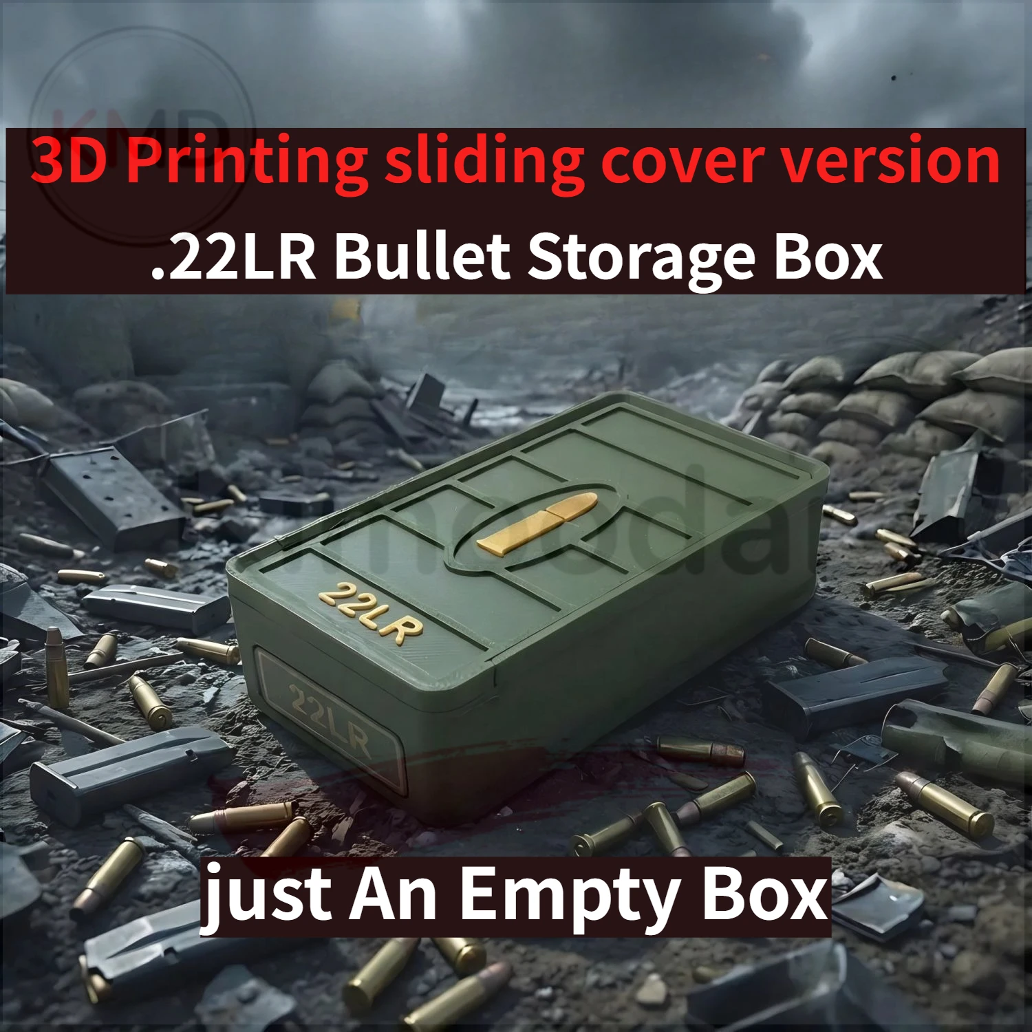 1PC 3D Printing Sliding Cover Version .22LR Bullet Storage Box, Enthusiast Desktop Gift Collection，just An Empty Box