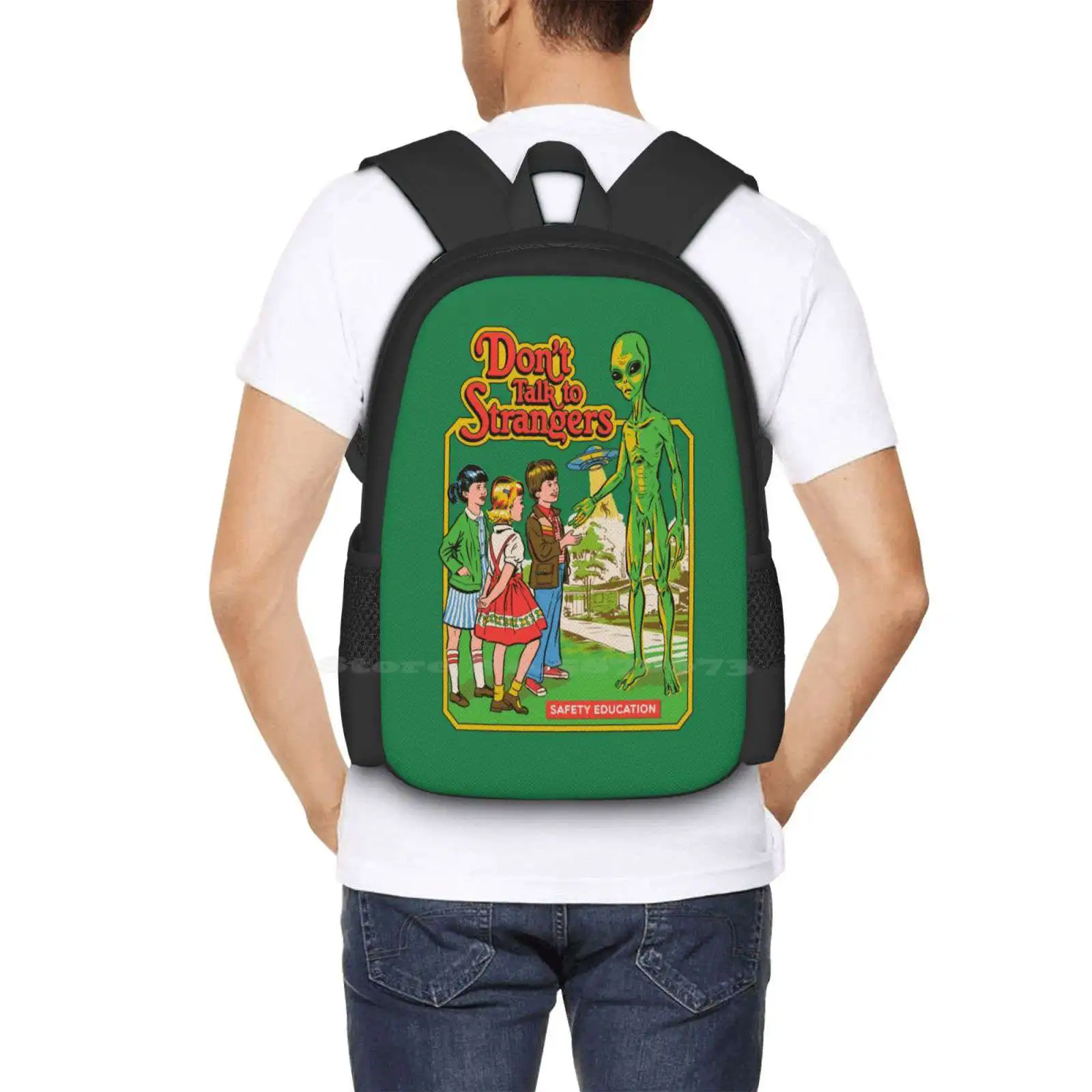 Jangan bicara dengan asing tas sekolah Travel ransel Laptop Stranger Danger 80S 70S Nostalgia Ufo ilmu pengetahuan Alien