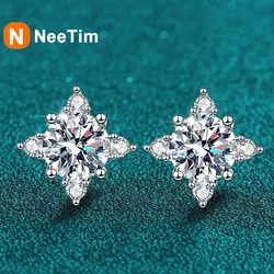 NeeTim 1ct 6.5mm D Colore Moissanite Orecchini in argento sterling 925 con orecchino a bottone placcato oro bianco Gioielli da sposa per le donne