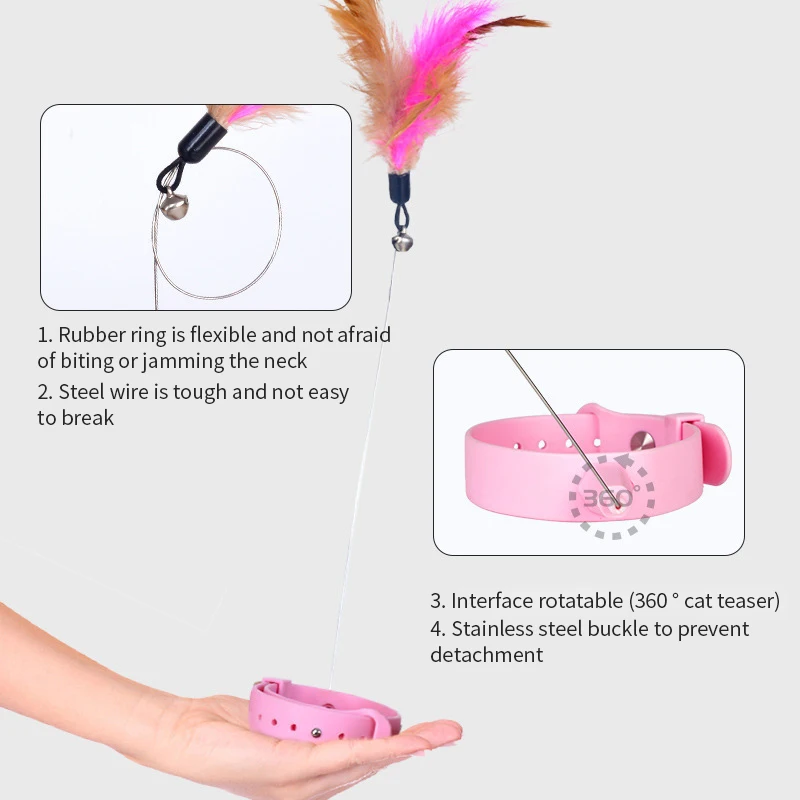 Interactive Cat Toys Funny Feather Teaser Stick with Bell Pets Collar Kitten Playing Teaser Wand Training Toys for Cats Supplies