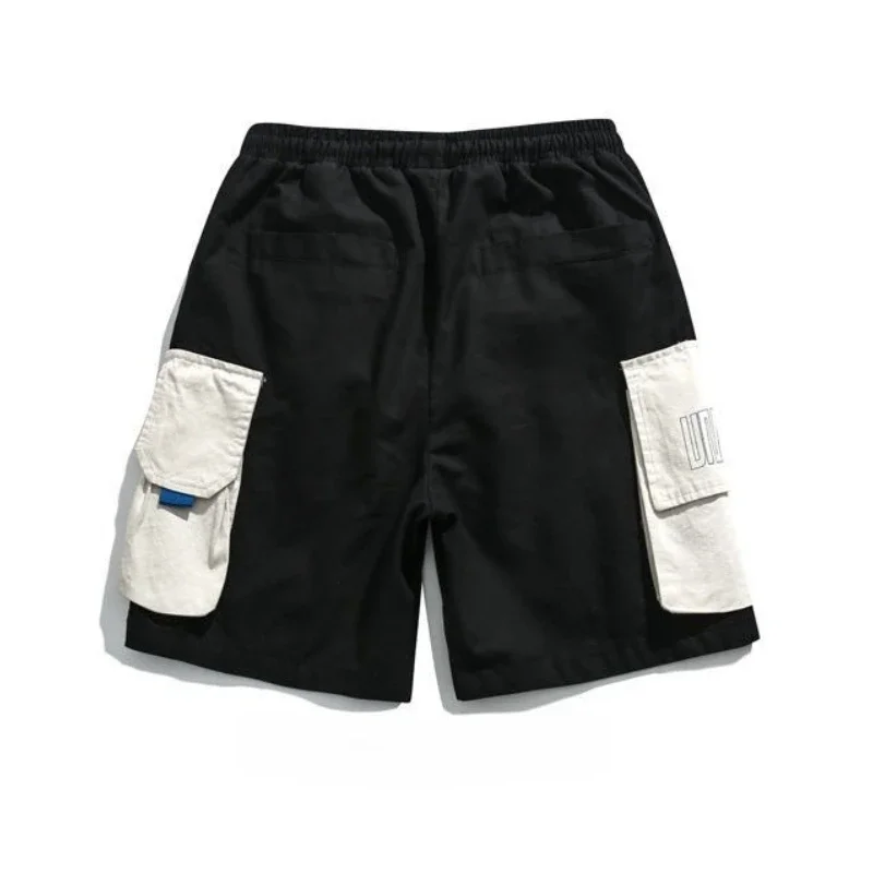 Celana Pendek Lebar untuk Pria Celana Pendek Kargo Pria Hip Hop dengan Tali Tarik Pinggang Elastis Longgar Saku Longgar Antik Elegan Tertekan