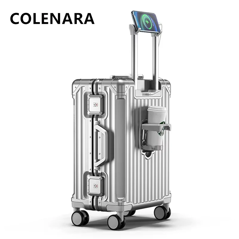 COLENARA Aluminum Frame Suitcase ABS+PC Trolley Case Multifunctional 20 Inch Boarding Box 22
