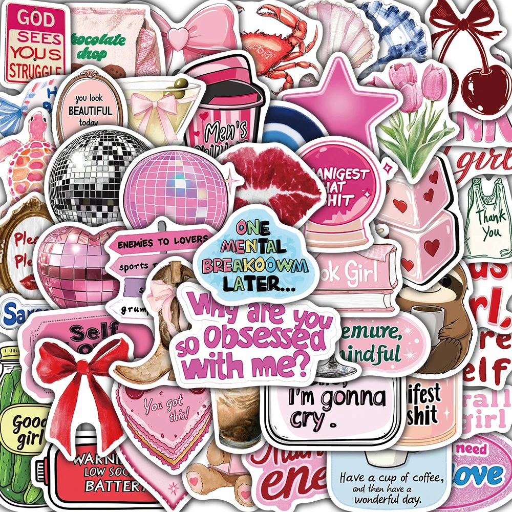 50 Stück Rosa Motivationsaufkleber für Frauen, Ästhetische Wasserfeste Aufkleber für Notizbuch, Laptop, Koffer, Handy, Gitarre, Skateboard, Kaffee