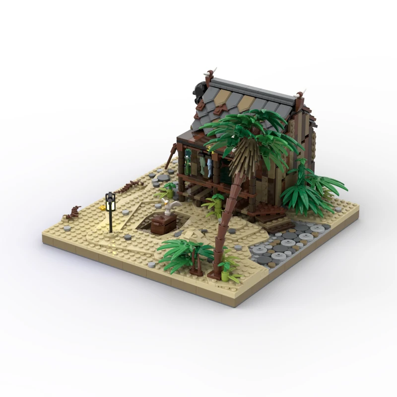 

920 шт. MOC Port Sauvage: Рыбацкая хижина, пираты, строительные блоки, рождественский подарок, вдохновляющий неограниченный набор для творчества