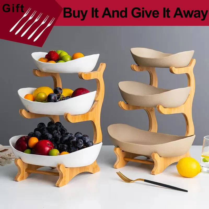 

Living Room Home Three-layer Plastic Fruit Plate Snack Dish Modern Stand Salad Bowl Dried Basket Candy Cake
