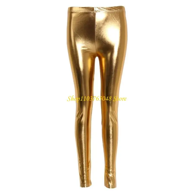 R53E Women Shiny Yoga Pants High Waist Stretchy Ladies Tummy Control Dancing Leggings