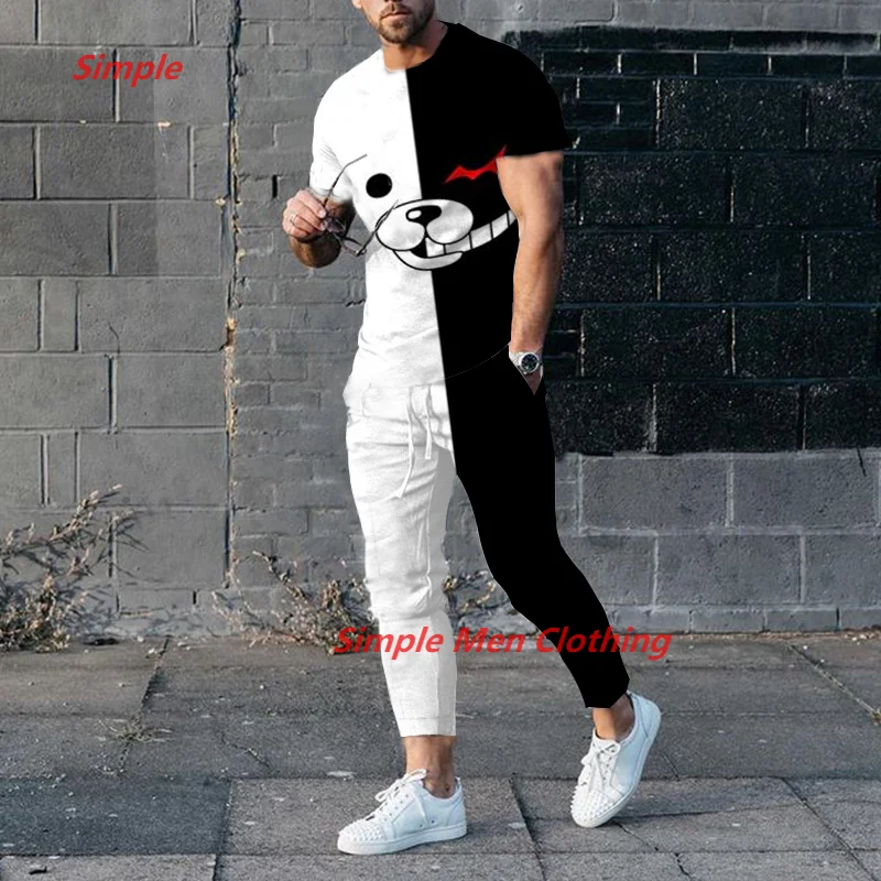 New Men's Trousers Tracksuit 2 Piece Set Men Jogger Sportswear Short Sleeve T Shirt+Men t shirt Long Pants Set Men Clothing