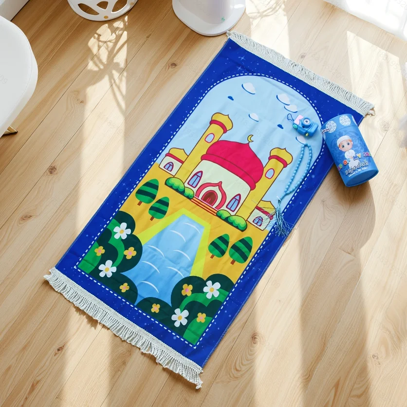 Kids Outdoor Floor Cushions - Bedruckte Samt-Gebetsmatte für Kinder, Beflocktes Gebetskissen,