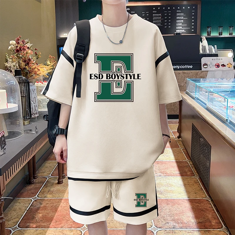 

Подростковый повседневный спортивный комплект, летняя новинка, футболка, мужская модная крутая одежда, полный комплект, 100% полиэстер