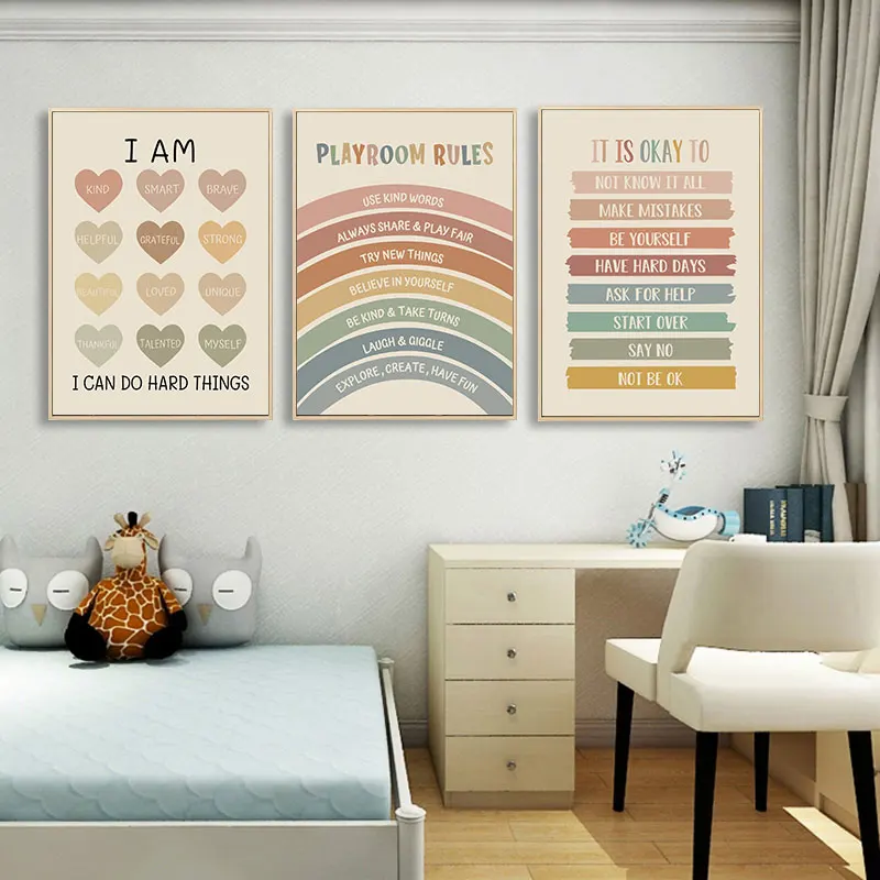 Rainbow Pattern Educational Quotes Canvas Art Poster Prints Nursery Playroom Inspirational Wall Decorative Picture Home Decor