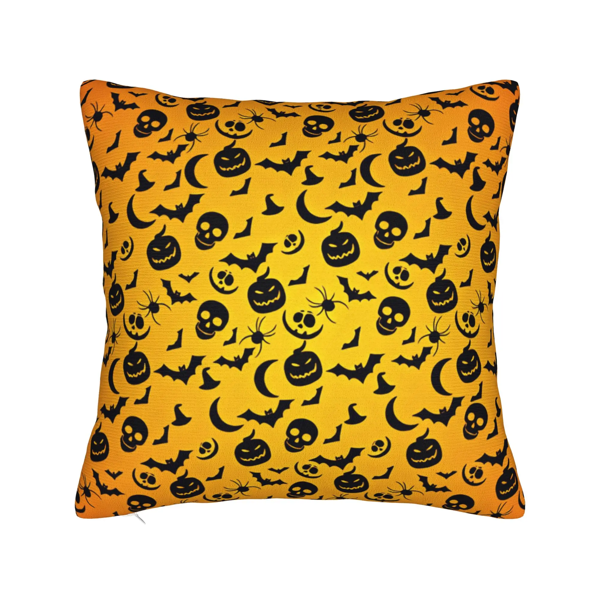 Pillow Cover Halloween Pumpkin Skull Bat Spider Moon Silhouette Seamless Pattern Orange Morden Pillow Case For Wedding Party