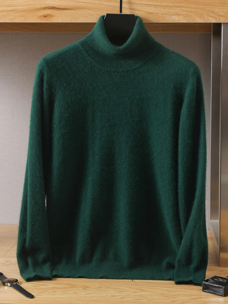 Men's 100% pure Mink Cashmere Sweater High Lapels Pullovers Knit Winter New Tops Long Sleeve High-End Jumpers