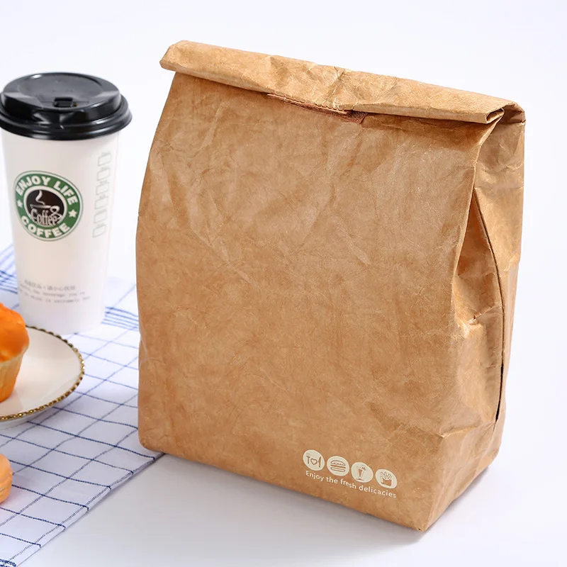 Foldable Reusable Leakproof paper Lunch Food Bag Container Portable Large Capacity Kids Boy Women Thermal Cooler Insulated Kraft