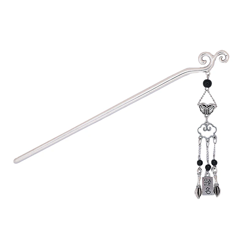 앤티크 차가운 느낌의 은나비 상서로운 구름 술 머리핀 틈새 고급스러운 느낌의 스텝 셰이커 머리핀 여성