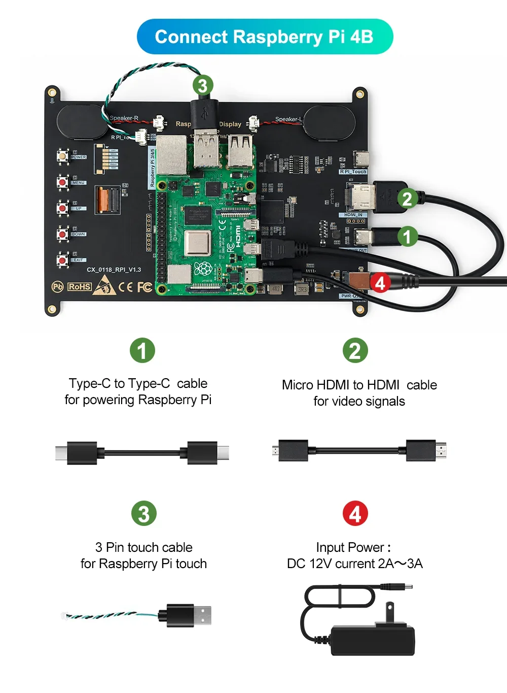 Raspberry Pi 5 7/8 Inch Screen, IPS TFT LCD HDMI Display Touch Screen Monitor 1024*600 1920*1200 HDMI Speaker for DIY Student