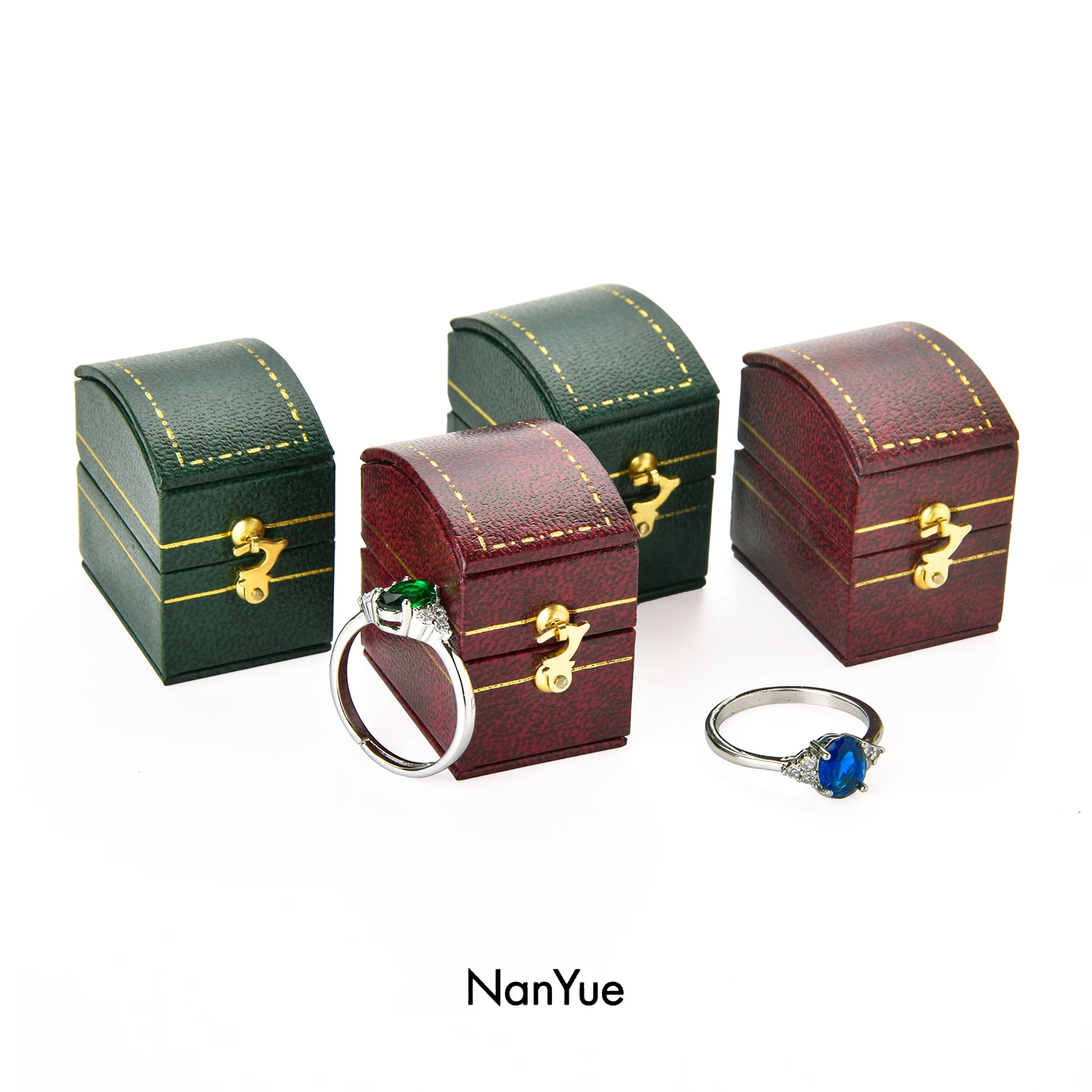 Wholesale Pu Antique Vintage Gold Retro Green Premium Luxury Mini Engagement Marry Wooden Custom Logo Ring Box