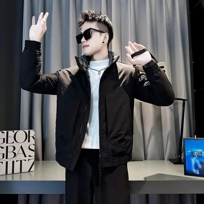 

Модная зимняя рабочая куртка из утепленного хлопка для мужчин, с воротником-стойкой, приталенная, в стиле хип-хоп, повседневная молодежная одежда