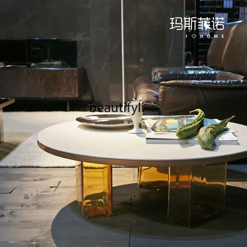TTT Modern light luxury Italian cafe hotel villa living room ice cube glass coffee table