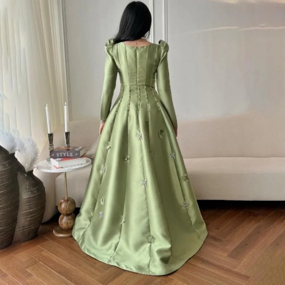 فستان حفلة موسيقية نسائي رائع مخصص مكشكش مثير بأكمام طويلة ساحر على شكل حرف a بطول الأرض فستان الحفلات مطرز بالخرز ثوب مسائي