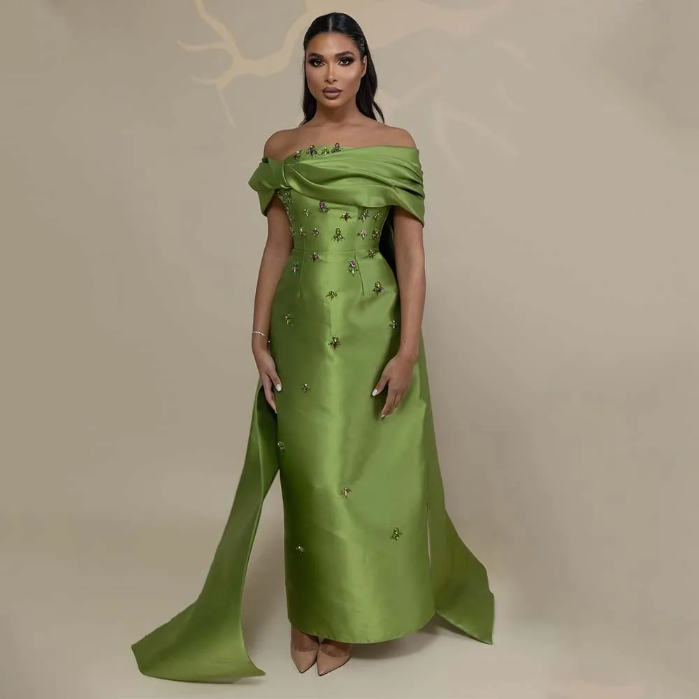 Robes de soirée de mariage d'anniversaire personnalisées, robes de bal fourreau, épaules dénudées, perles, sans manches, robes de soirée pour femmes