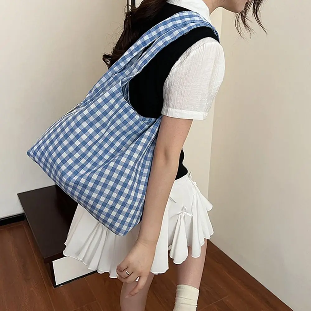 

Sweet Vintage Plaid Underarm Bags Large Capacity Lightweight Single Shoulder Bag Commute Students Women's Handbag Female