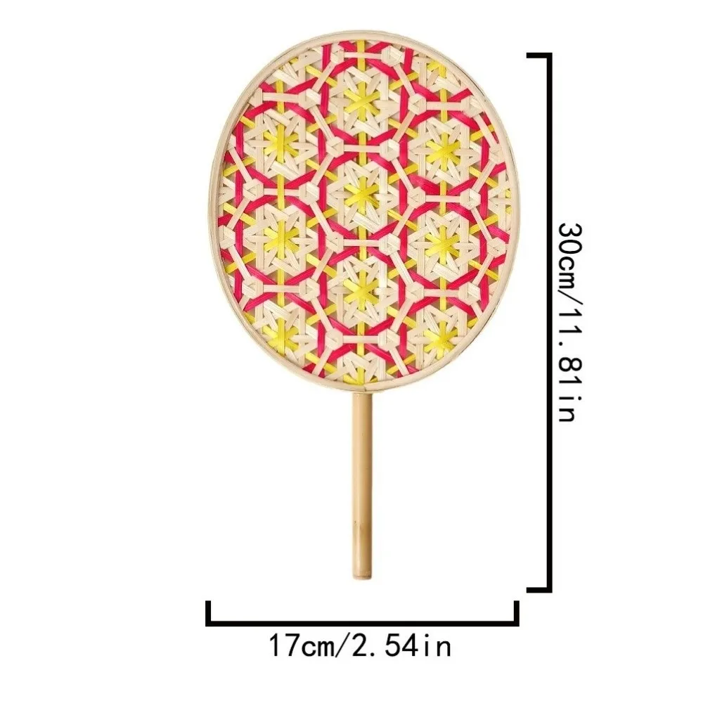 Hand Cranked Bamboo Braided Fan Ethnic Style Exquisite Craftsmanship Ancient Chinese Fan Handmade Colorful Design Round Fan