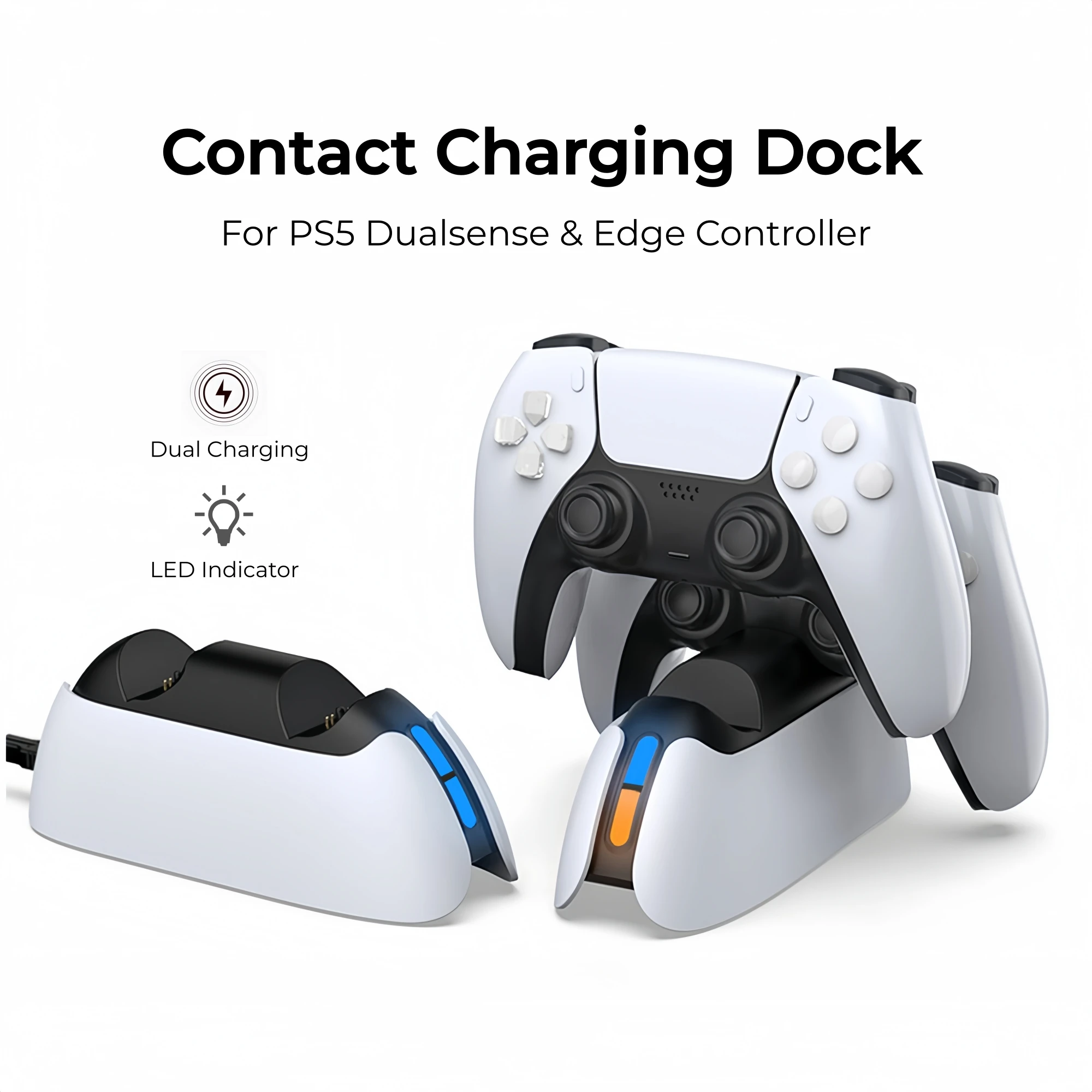 Dual Charging Dock for PS5 Wireless Controller, LED Indicator Light Charger Stand Compatible With PS5 Elite Controller Accessory