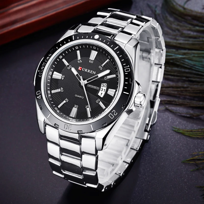 CURREN Men's Stylish Business Watch with Stainless Steel Band Trendy Minimalist Quartz Wristwatch with Date Classic Gift for Him