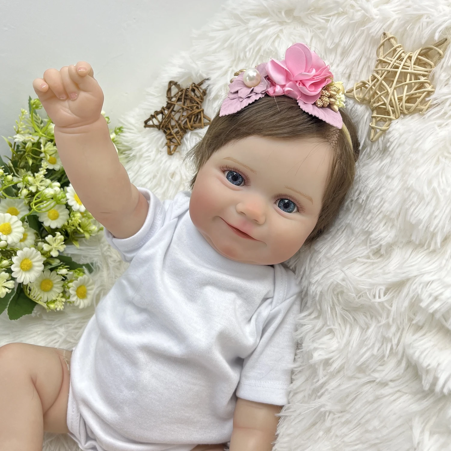 Bambola Reborn BZDOLL 50cm 20 Pollici in Vinile Morbido con Pelle Dipinta 3D e Vene, Giocattolo Artistico Neonato Sorridente, Regalo Realistico