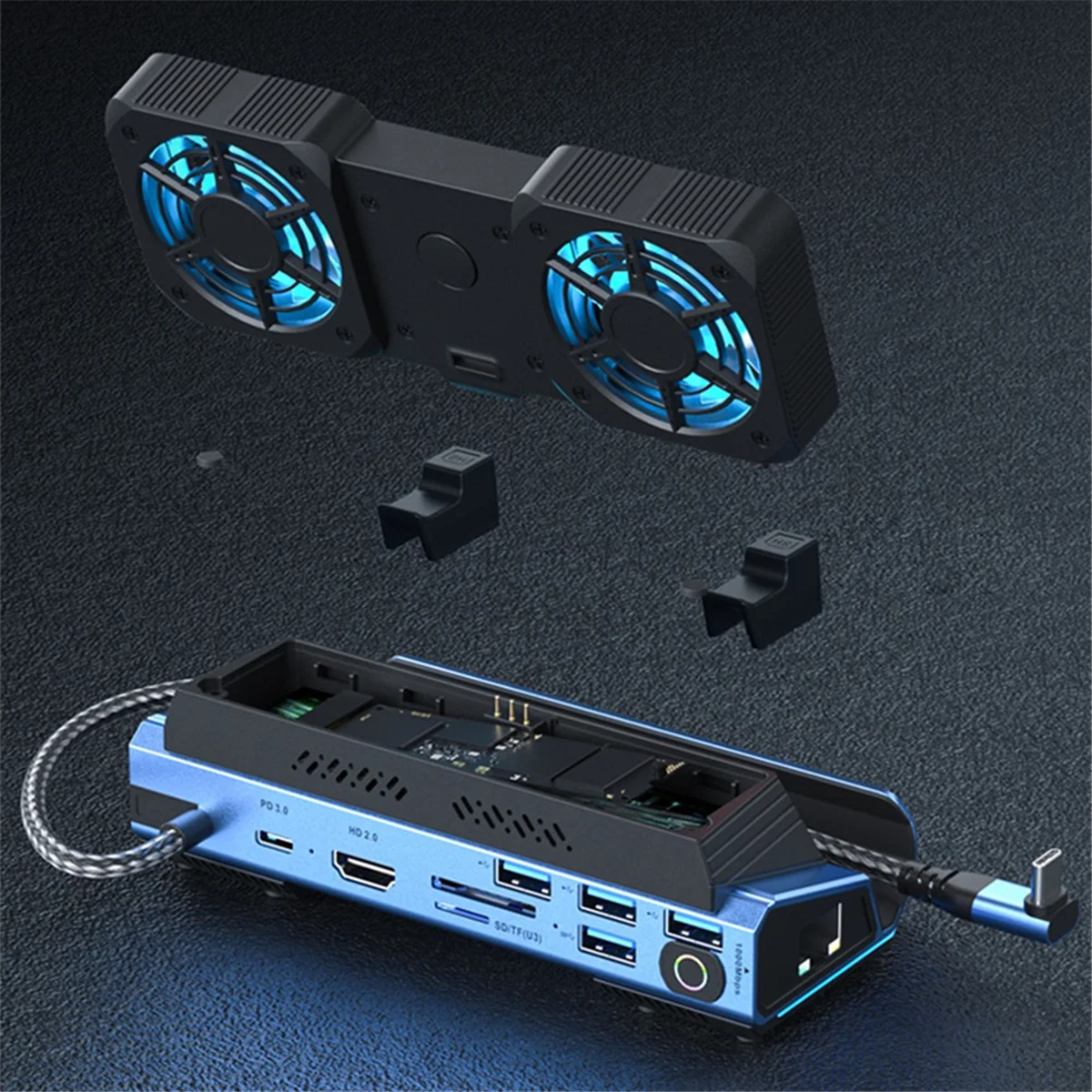 

ABXHA Docking Station Dual Cooling Fan 4K@60Hz PD100W Gigabit Ethernet for Steam Deck OLED & ROG X and Legion Go Style:9 in 1