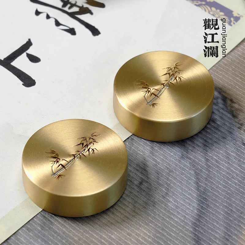 Chinese Brass Paperweight, Round Calligraphy Paper Holder for Writing & Desk Decor, New Asian Style Gift